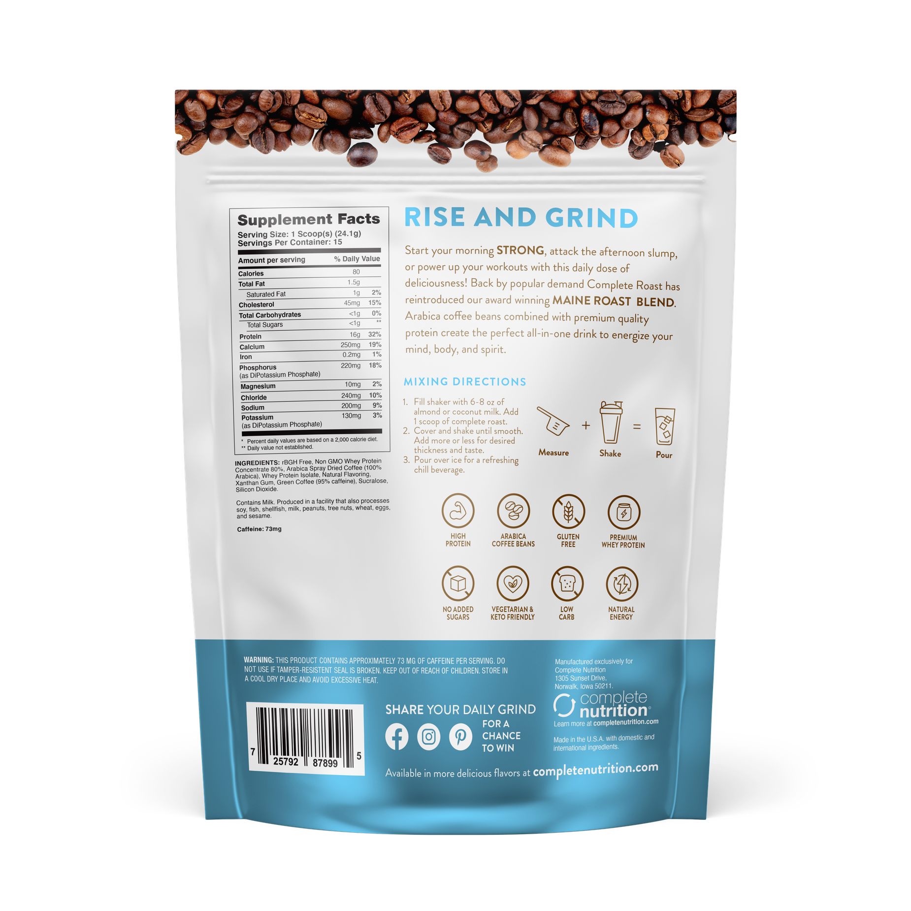 Complete Roast High Protein Coffee - French Vanilla - Maine Blend