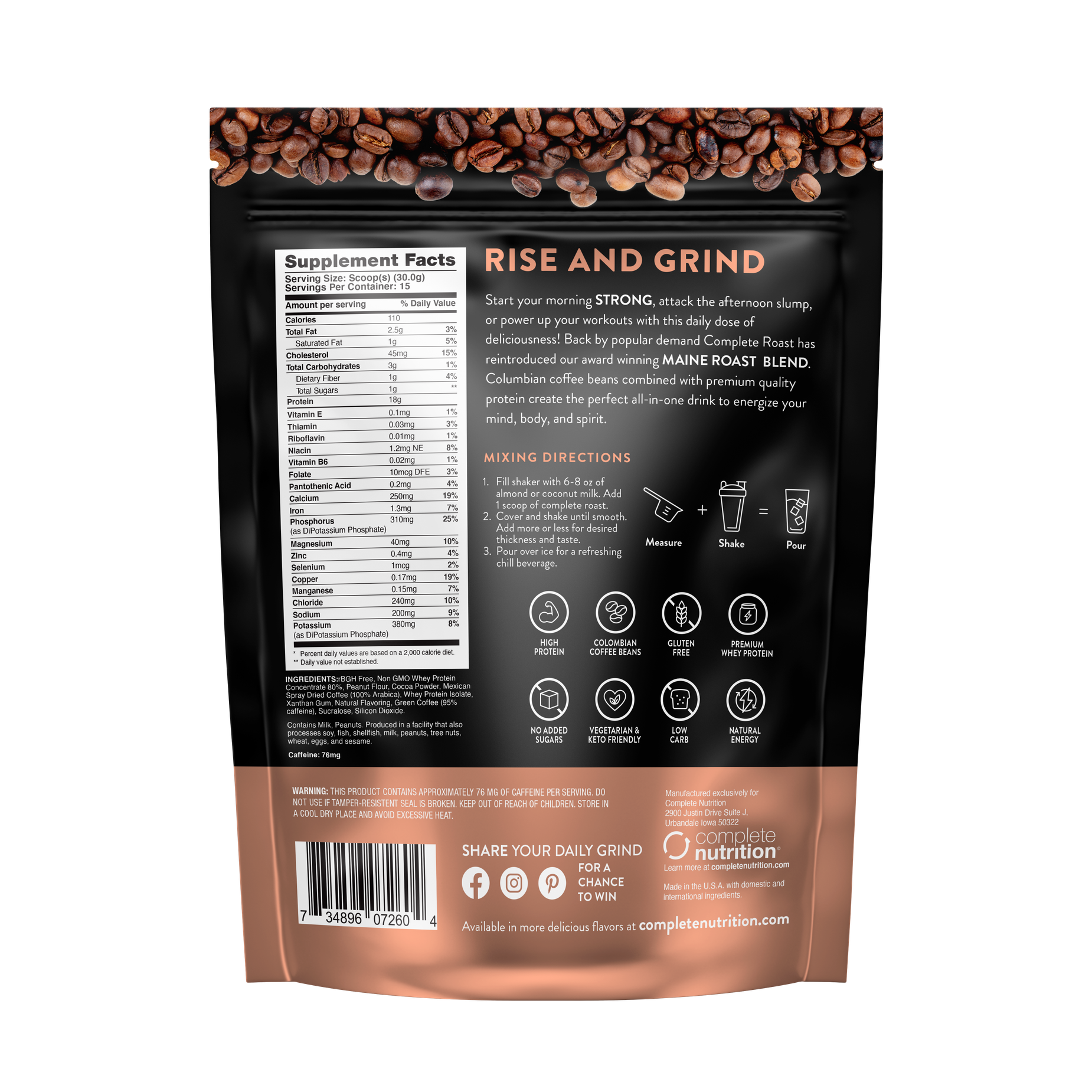 Complete Roast High Protein Coffee - Mocha Peanut Butter - Maine Blend