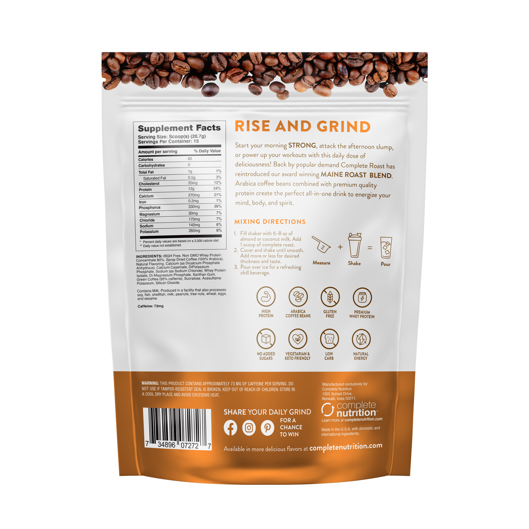 Complete Roast High Protein Coffee - Caramel Frappe - Maine Blend